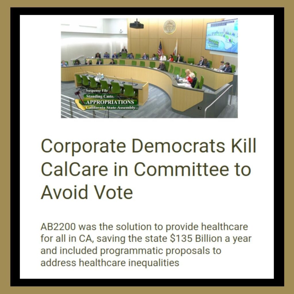 Graphic: Sell-out Corporate Democrats Kill AB2200 in Committee